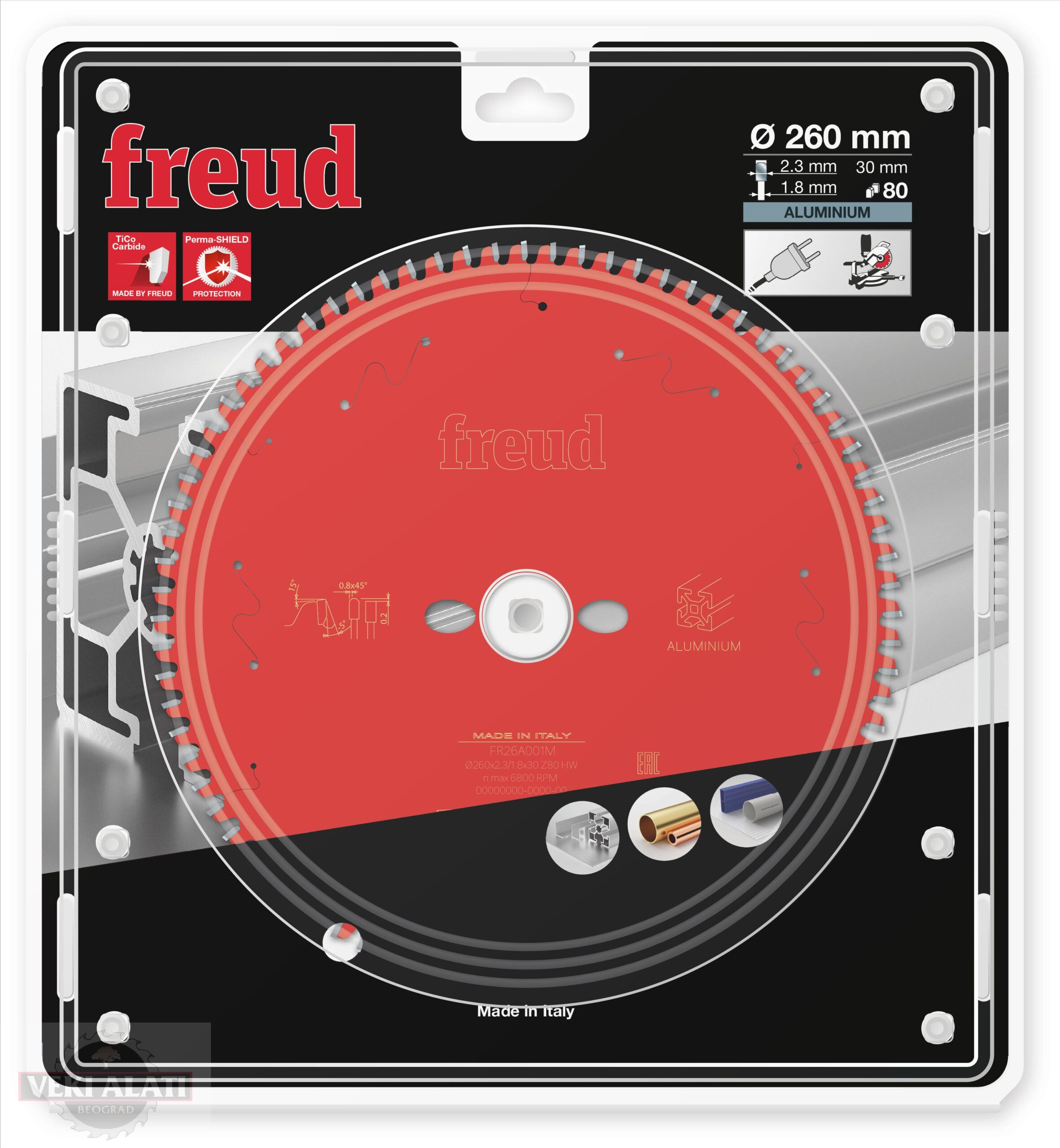 FREUD Kružna testera (GER) za sečenje aluminijuma 260 x 30 x 2,3/1,8 x T80 / FR26A001M